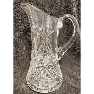 American Brilliant Period Floral Etched/Cut 10" Crystal Pitcher